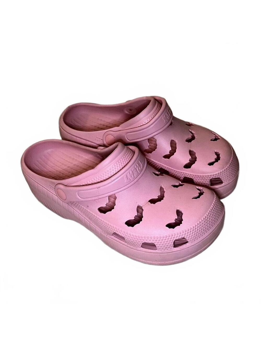 Strange Cvlt Pink Women's Slip-On Clogs with Bat Cutouts, Size 9